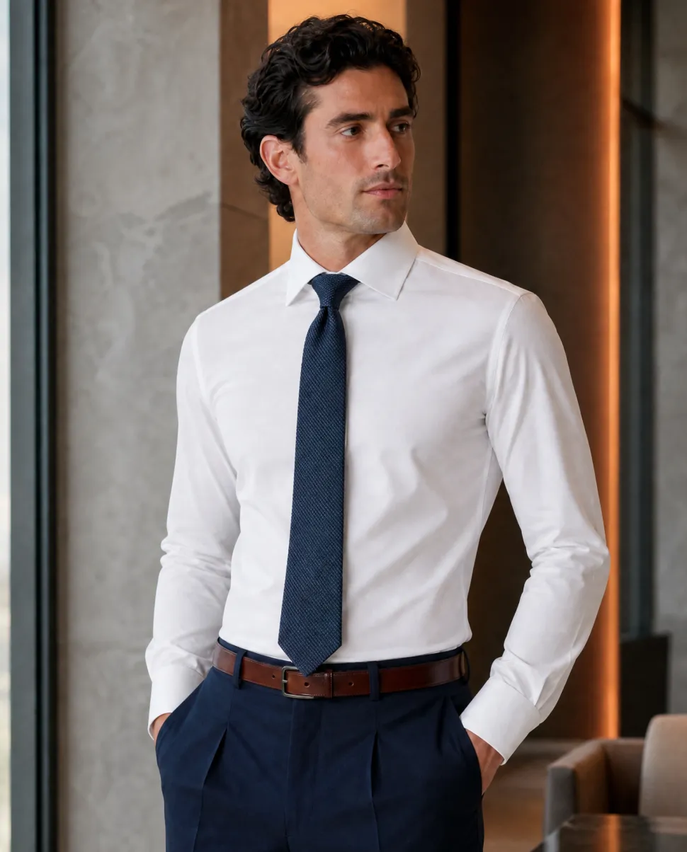 Christopher Morris Solid White Slim Fit Cotton Spread Collar Non-Iron French Cuff Dress Shirt