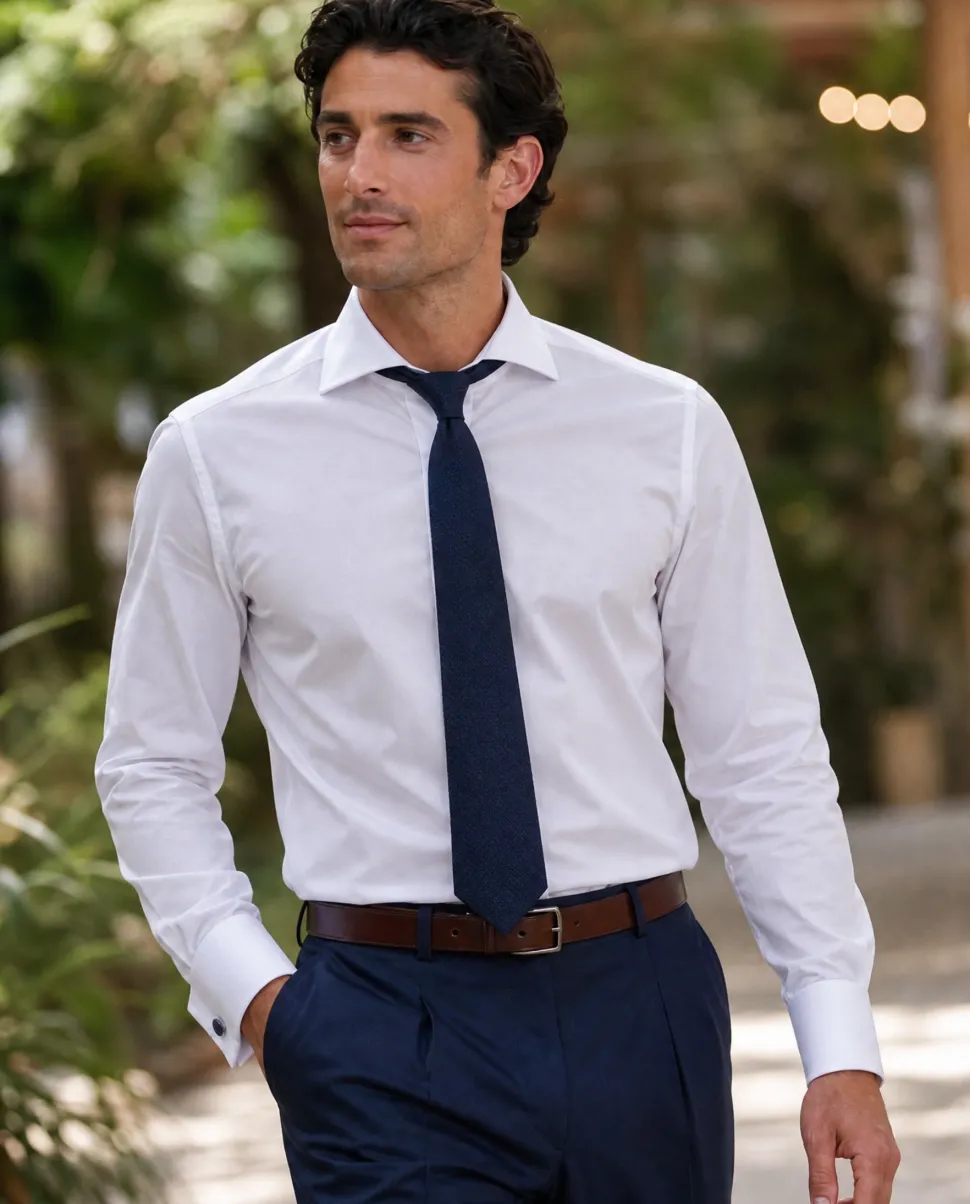 Christopher Morris Solid White Slim Fit Cotton Spread Collar Non-Iron French Cuff Dress Shirt