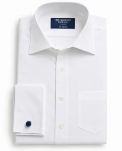 Christopher Morris Solid White Slim Fit Cotton Spread Collar Non-Iron French Cuff Dress Shirt