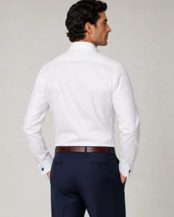 Christopher Morris Solid White Slim Fit Cotton Spread Collar Non-Iron French Cuff Dress Shirt