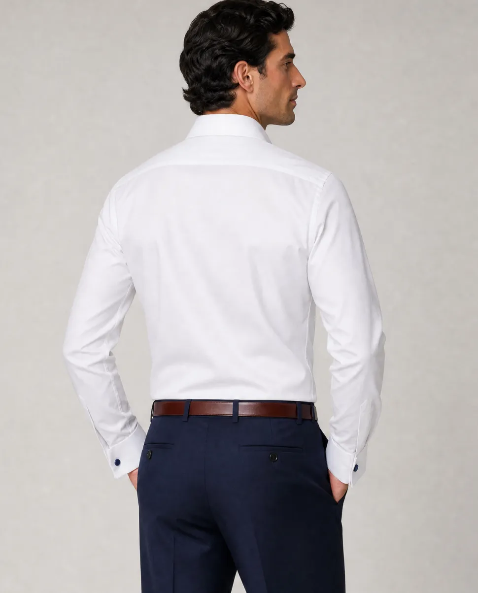 Christopher Morris Solid White Slim Fit Cotton Spread Collar Non-Iron French Cuff Dress Shirt