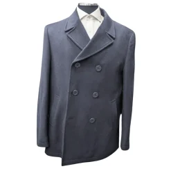 Cianni Mens Solid Navy Blue Double Breasted Wool Blend Peacoat Overcoat