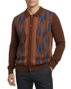Cigar Couture Mocha Arrow Jacquard Button Down Spread Collar Sweater
