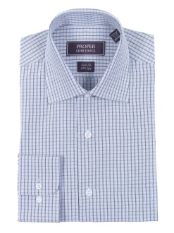 Classic Fit Black Blue Tan Plaid Spread Collar 2 Ply Cotton Dress Shirt