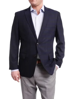 Classic Fit Blue With Brown Plaid Two Button Wool Blazer Sportcoat