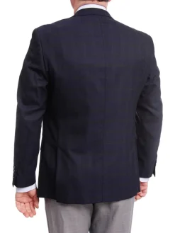 Classic Fit Blue With Brown Plaid Two Button Wool Blazer Sportcoat