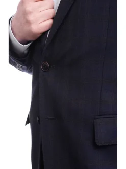 Classic Fit Blue With Brown Plaid Two Button Wool Blazer Sportcoat