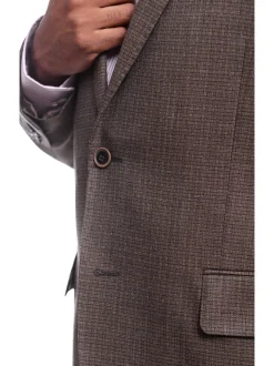 Classic Fit Brown Mini Check Two Button Wool Blazer Sportcoat