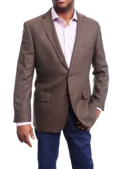 Classic Fit Brown Mini Check Two Button Wool Blazer Sportcoat