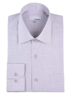 Classic Fit Light Gray Textured Spread Collar Cotton Blend Dress Shirt