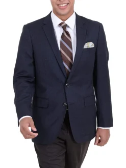 Classic Fit Navy Hopsack Weave Two Button Wool Blazer Sportcoat