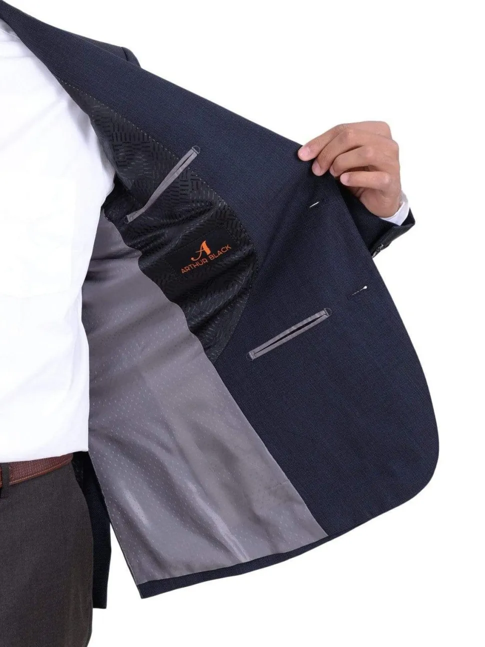 Classic Fit Navy Hopsack Weave Two Button Wool Blazer Sportcoat