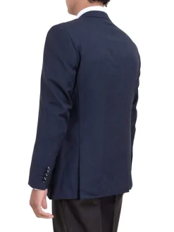 Classic Fit Navy Hopsack Weave Two Button Wool Blazer Sportcoat