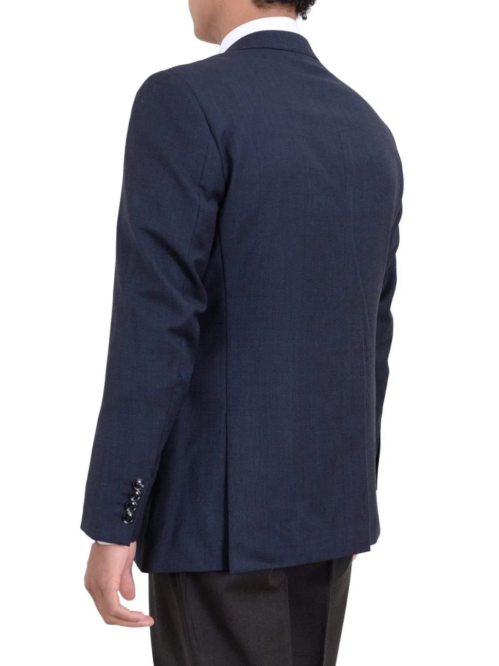 Classic Fit Navy Hopsack Weave Two Button Wool Blazer Sportcoat