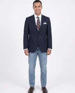 Classic Fit Navy Hopsack Weave Two Button Wool Blazer Sportcoat