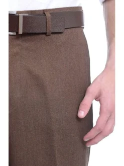 Classic Fit Solid Brown Flannel Flat Front Wool Dress Pants