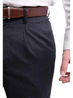 Classic Fit Solid Navy Single Pleated Wool Dress Pants
