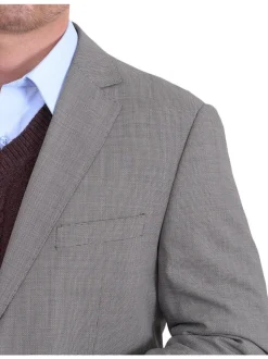 Classic Fit Taupe Brown Basketweave Two Button Wool Blazer Sportcoat