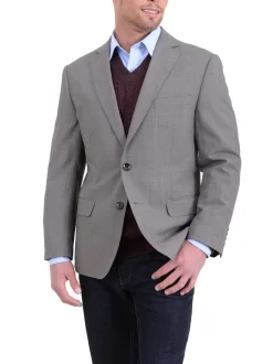 Classic Fit Taupe Brown Basketweave Two Button Wool Blazer Sportcoat