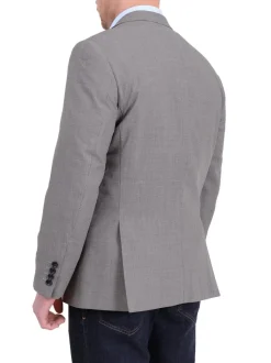 Classic Fit Taupe Brown Basketweave Two Button Wool Blazer Sportcoat