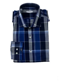 Claudia Varesi Blue Plaid 100%Cotton Men's Slim Fit Dress Shirt