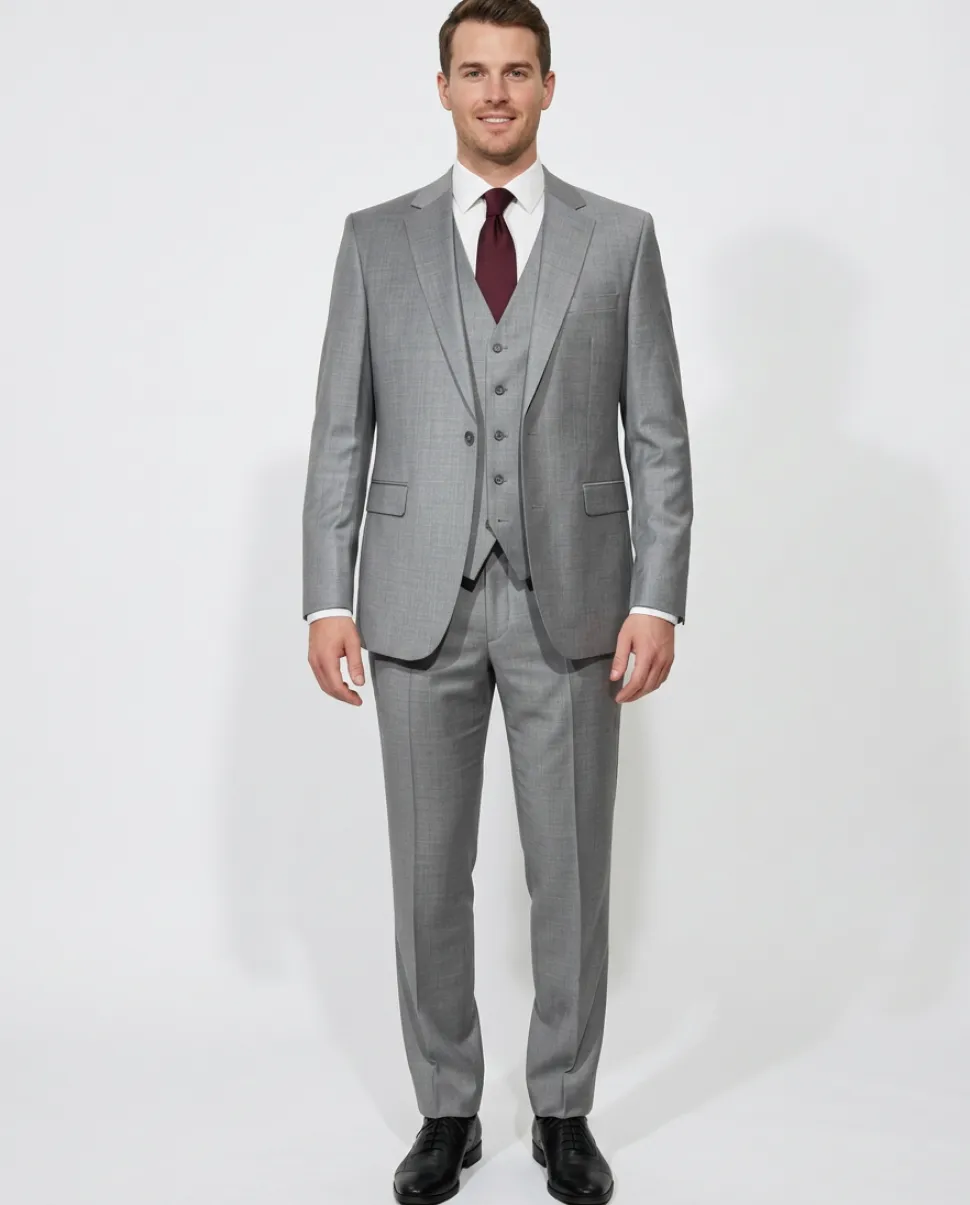Cleo Luxor Ash Heather Gray Regular Fit Wool Stretch 3 Piece Suit
