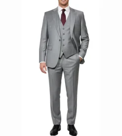 Cleo Luxor Ash Heather Gray Regular Fit Wool Stretch 3 Piece Suit