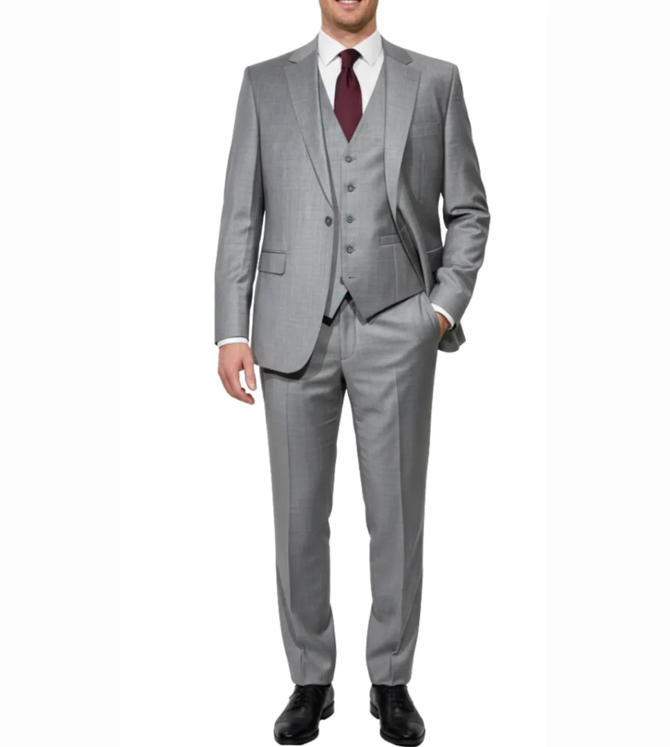 Cleo Luxor Ash Heather Gray Regular Fit Wool Stretch 3 Piece Suit