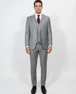 Cleo Luxor Ash Heather Gray Slim Fit Wool Stretch 3 Piece Suit