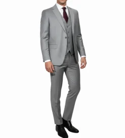 Cleo Luxor Ash Heather Gray Slim Fit Wool Stretch 3 Piece Suit