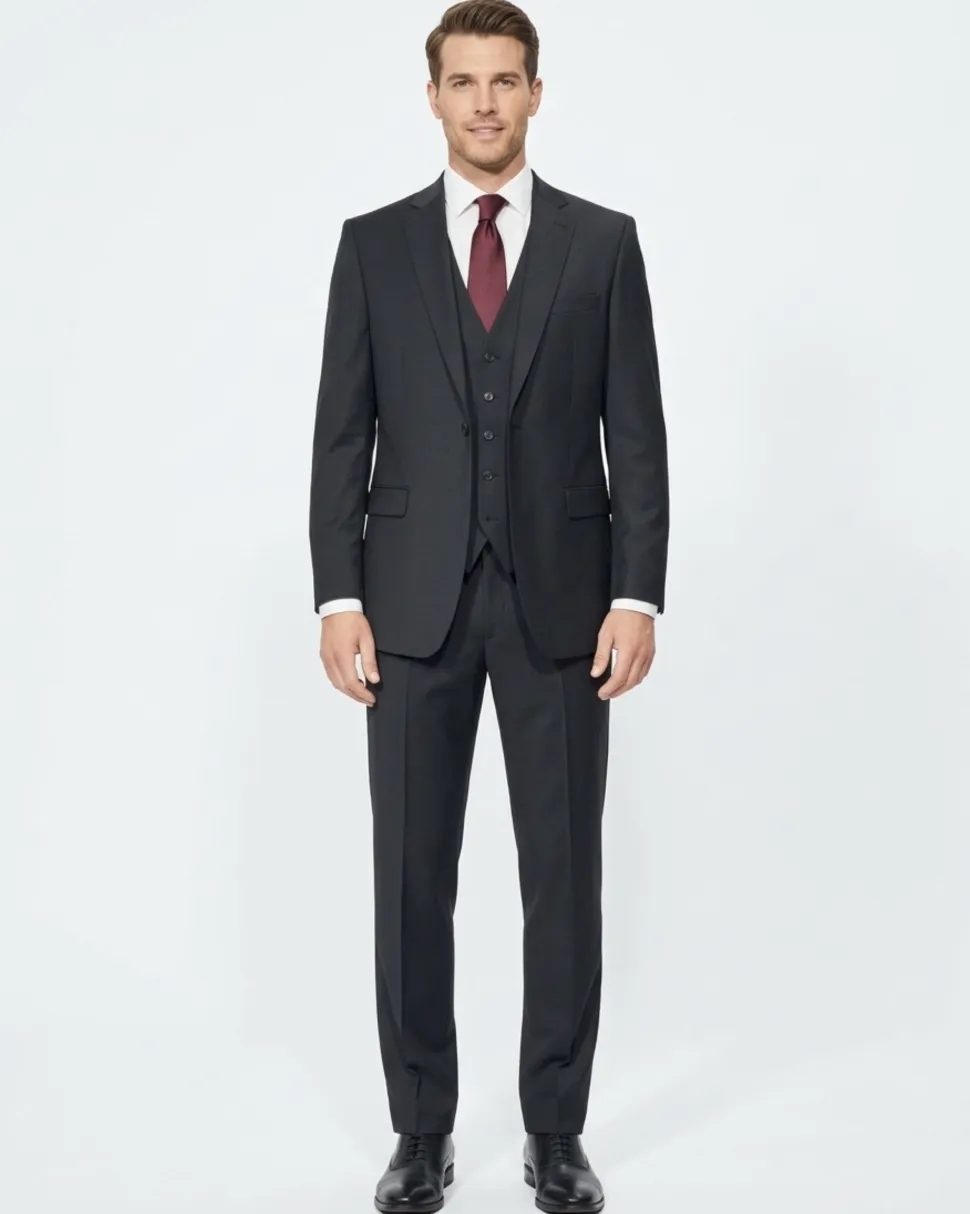 Cleo Luxor Black Regular Fit Wool Stretch 3 Piece Suit
