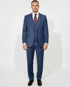 Cleo Luxor Blue Regular Fit Wool Stretch 3 Piece Suit