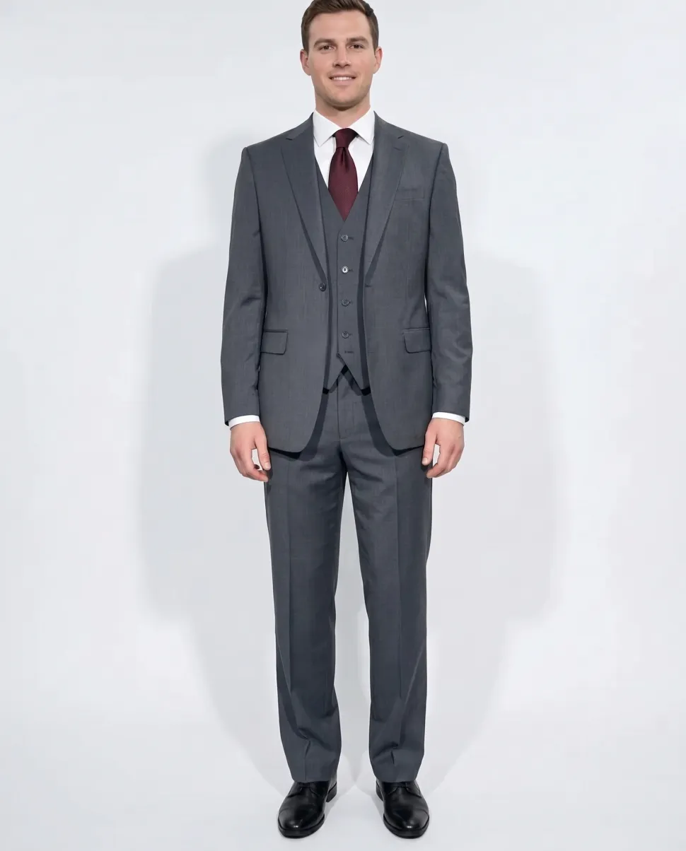 Cleo Luxor Charcoal Gray Regular Fit Wool Stretch 3 Piece Suit
