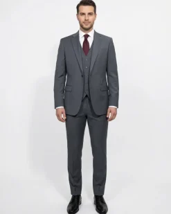 Cleo Luxor Charcoal Gray Slim Fit Wool Stretch 3 Piece Suit