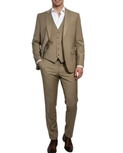 Cleo Luxor Desert Beige Regular Fit Wool Stretch 3 Piece Suit