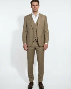 Cleo Luxor Desert Beige Regular Fit Wool Stretch 3 Piece Suit