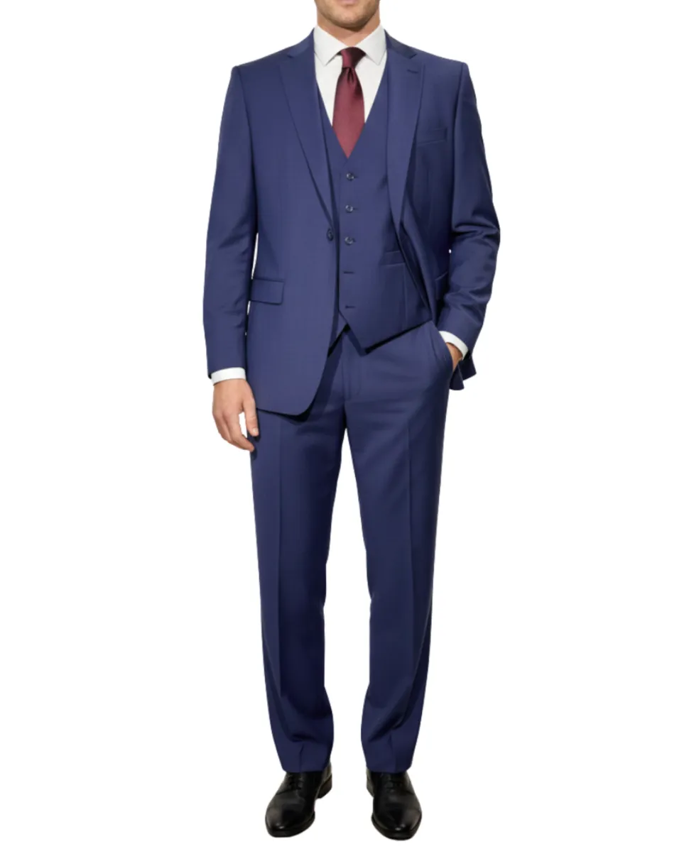 Cleo Luxor Indigo Blue Regular Fit Wool Stretch 3 Piece Suit