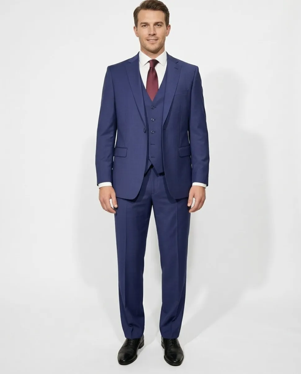 Cleo Luxor Indigo Blue Regular Fit Wool Stretch 3 Piece Suit