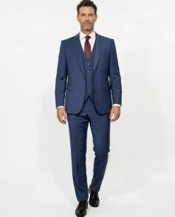 Cleo Luxor Indigo Blue Slim Fit Wool Stretch 3 Piece Suit