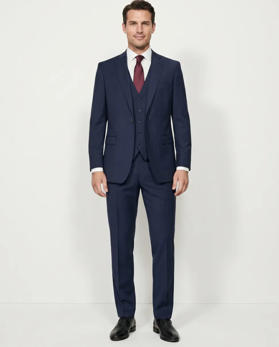 Cleo Luxor Midnight Navy Regular Fit Wool Stretch 3 Piece Suit
