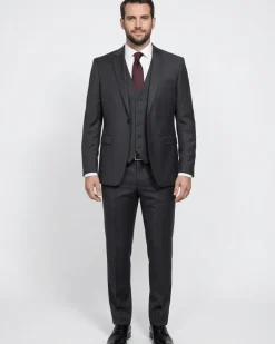 Cleo Luxor Obsidian Charcoal Slim Fit Wool Stretch 3 Piece Suit