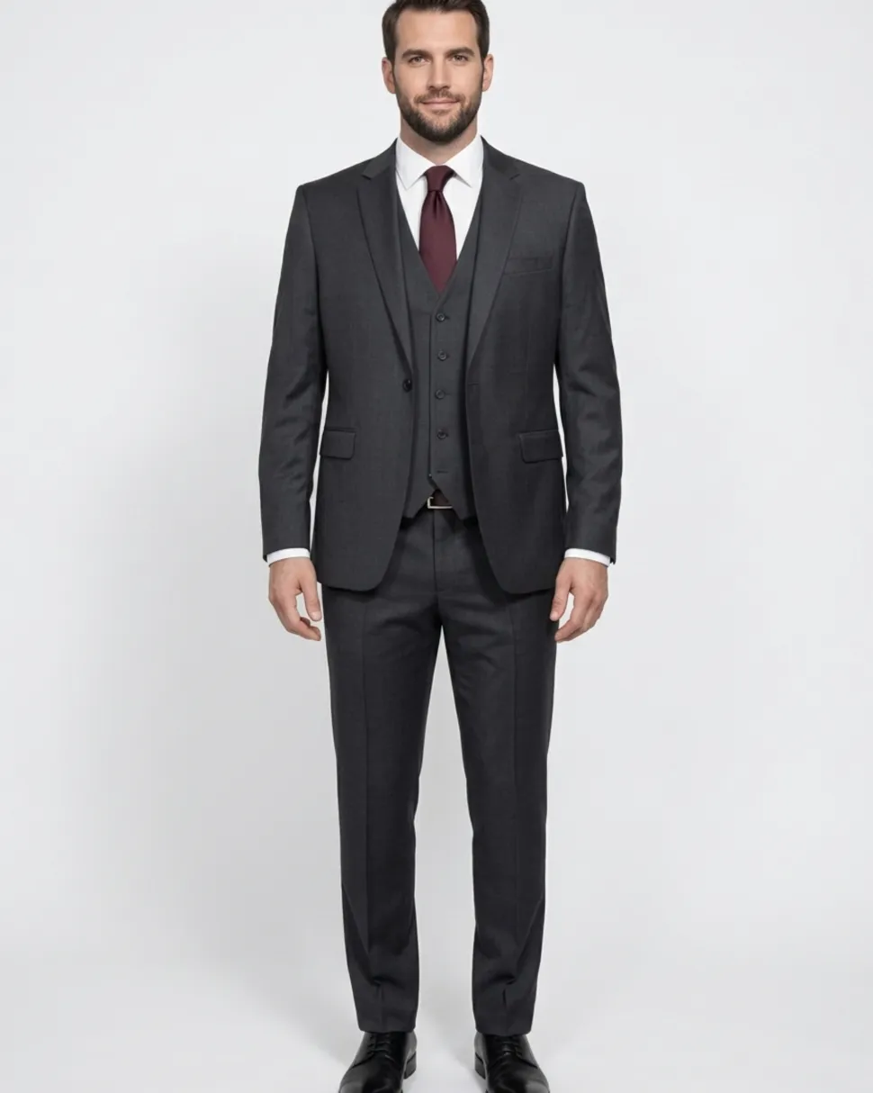 Cleo Luxor Obsidian Charcoal Slim Fit Wool Stretch 3 Piece Suit