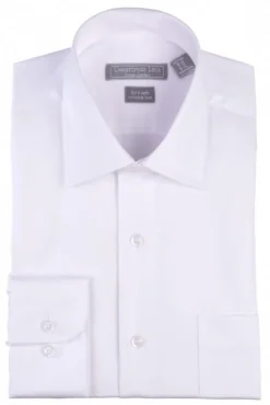 C.L. Shirts Mens Solid White Spread Collar Dress Shirt