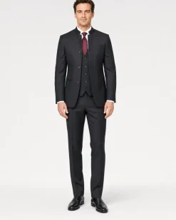 Corneliani Collection Mens Black Textured No-Lapel Slim Fit 3-Piece Wool Suit - 36S