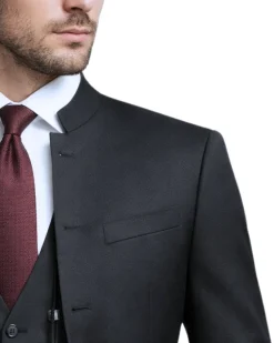 Corneliani Collection Mens Black Textured No-Lapel Slim Fit 3-Piece Wool Suit - 36S