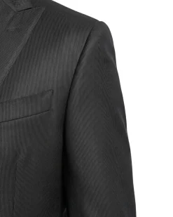 Corneliani Collection Mens Charcoal and Gray Mixed Pattern Peak Lapel Slim Fit 3-Piece Wool Blend Suit - 44R