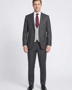 Corneliani Collection Mens Charcoal and Gray Mixed Pattern Peak Lapel Slim Fit 3-Piece Wool Blend Suit - 44R