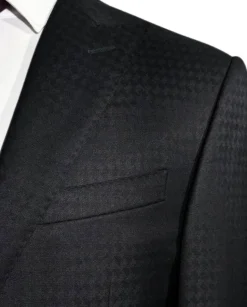 Corneliani Mens Black and Silver Mixed Pattern Fully-Canvassed Peak Lapel Classic Fit 3-Piece Wool Blend Suit - 40R