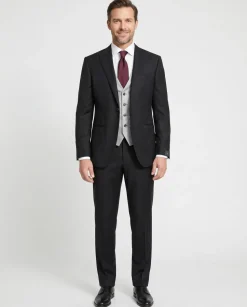 Corneliani Mens Black and Silver Mixed Pattern Fully-Canvassed Peak Lapel Classic Fit 3-Piece Wool Blend Suit - 40R