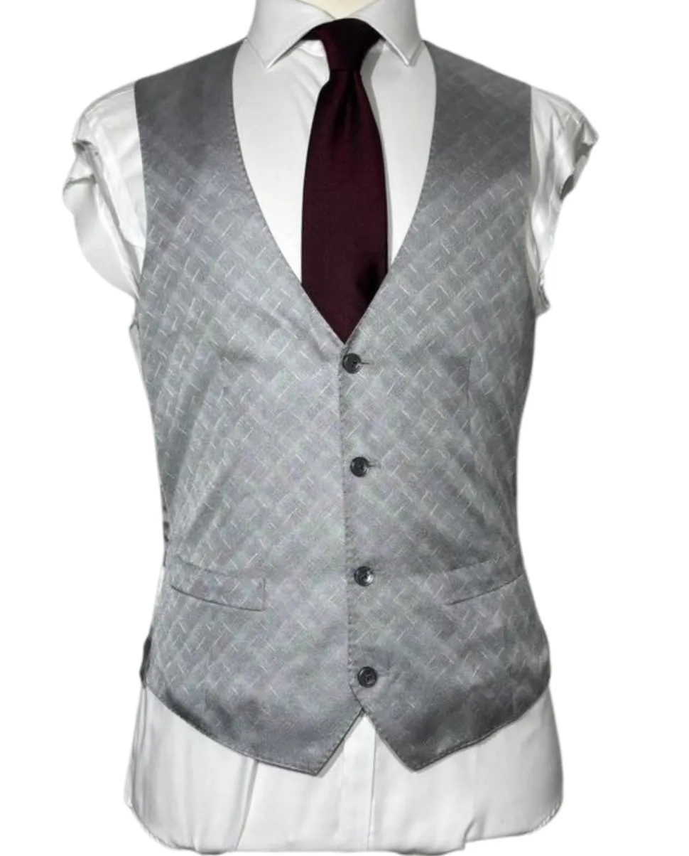 Corneliani Mens Black and Silver Mixed Pattern Fully-Canvassed Peak Lapel Classic Fit 3-Piece Wool Blend Suit - 40R